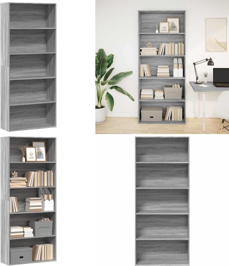 VidaXL Boekenkast 80x30x189 cm bewerkt hout grijs sonoma eikenkleurig Boekenkast Boekenkasten Boeken Plank Schappenkast