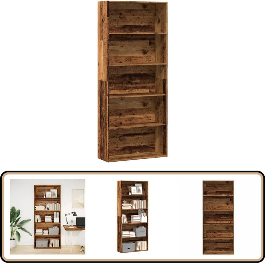 VidaXL Boekenkast 80x30x189 cm Bewerkt Hout Oud Houtkleurig Boekenkast Boekenkasten Boeken Plank Schappenkast