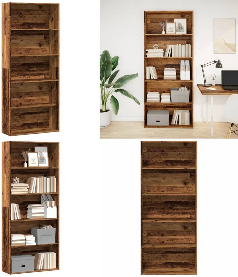 VidaXL Boekenkast 80x30x189 cm bewerkt hout oud houtkleurig Boekenkast Boekenkasten Boeken Plank Schappenkast
