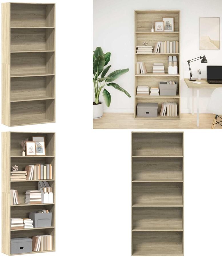 VidaXL Boekenkast 80x30x189 cm bewerkt hout sonoma eikenkleurig Boekenkast Boekenkasten Boeken Plank Schappenkast