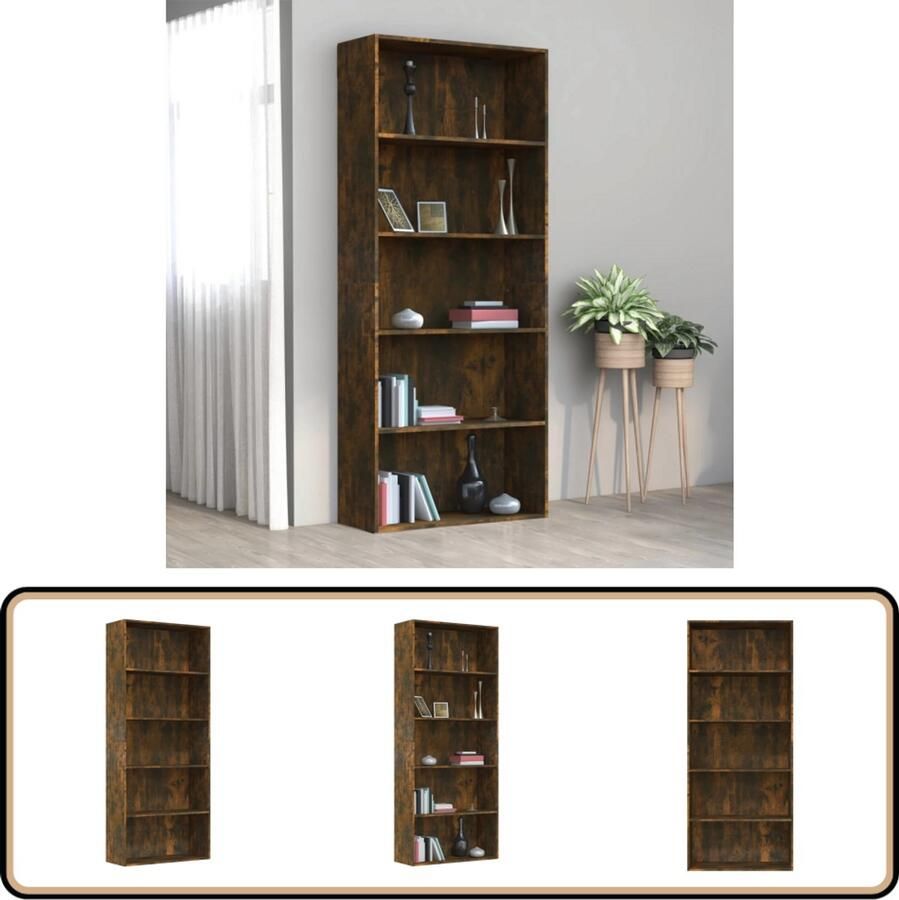 VidaXL Boekenkast 80x30x189 cm Gerookt Eiken Boekenkast Kast Houten Boekenkast Bruine Boekenkast Vintage Boekenkast Gerookte Eiken Kleur Bibliotheek Opslagruimte