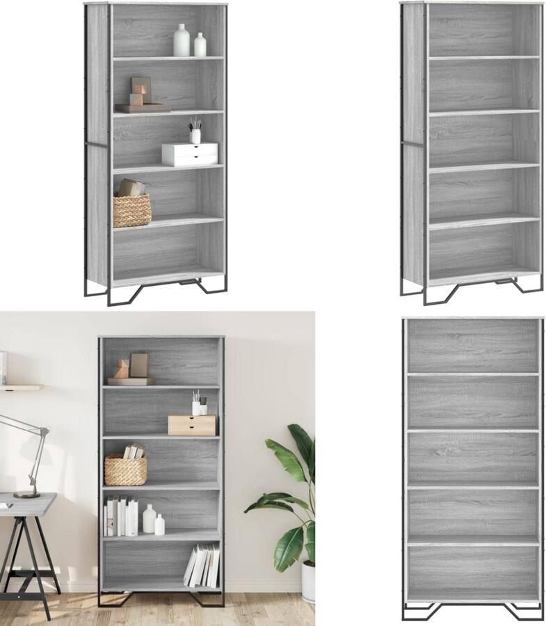 VidaXL Boekenkast 80x31x169 cm bewerkt hout grijs sonoma eikenkleurig Boekenkast Boekenkasten Boeken Plank Schappenkast
