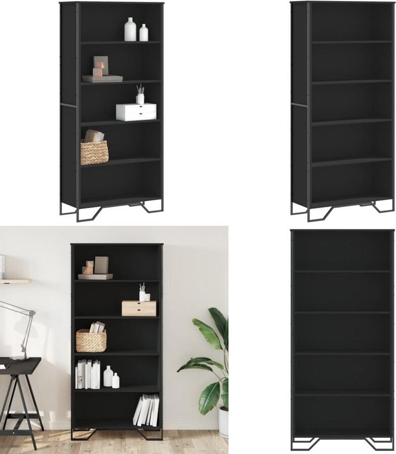 VidaXL Boekenkast 80x31x169 cm bewerkt hout zwart Boekenkast Boekenkasten Boeken Plank Schappenkast