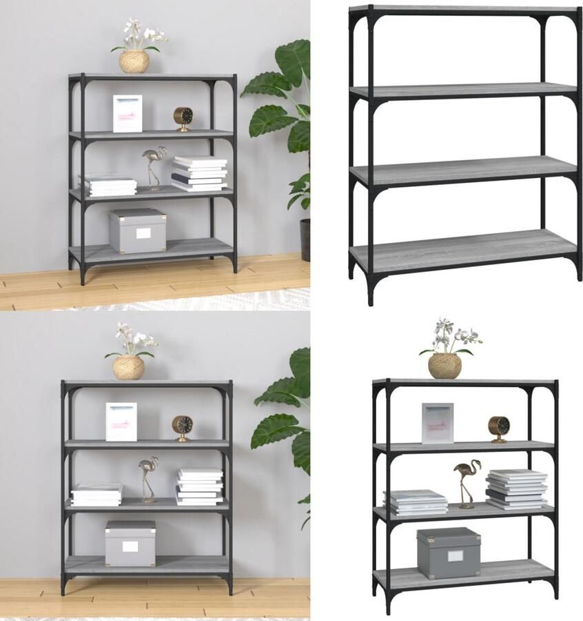 VidaXL Boekenkast 80x33x100 cm hout en staal grijs sonoma eikenkleur Boekenkast Boekenkasten Boekenplank Boekenkast