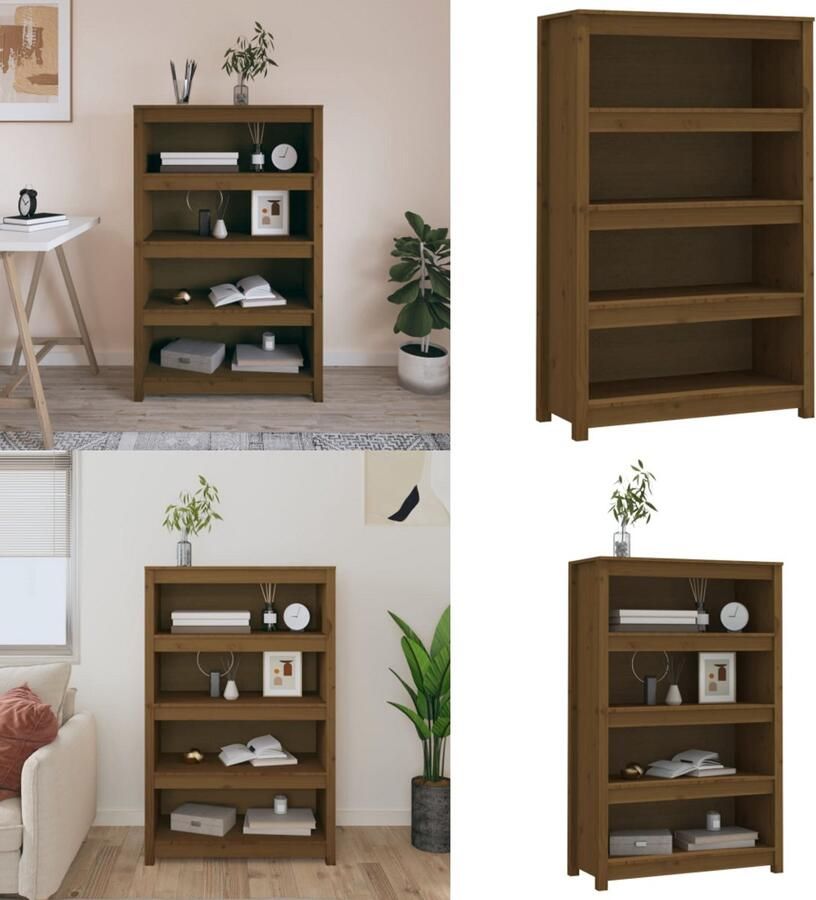 VidaXL Boekenkast 80x35x126 cm massief grenenhout honingbruin Boekenkast Kast Boekenplank Opbergruimte