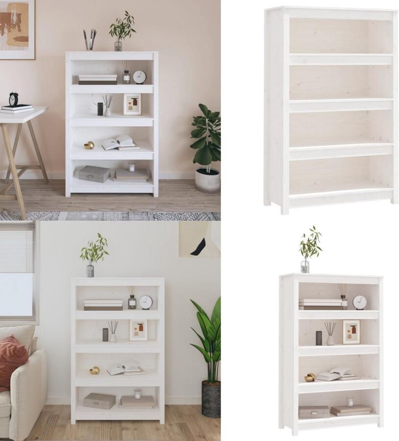 VidaXL Boekenkast 80x35x126 cm massief grenenhout wit Boekenkast Kast Boekenplank Opbergruimte