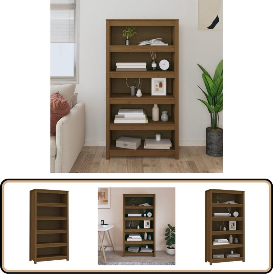 The Living Store Boekenkast 80x35x154 cm massief grenenhout honingbruin Boekenkast Houten Boekenkast Grenenhouten Boekenkast Vintage Boekenkast Bibliotheekkast