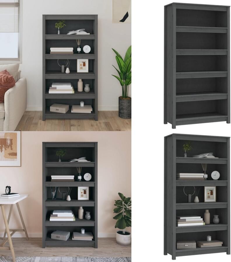 VidaXL Boekenkast 80x35x154 cm massief grenenhout grijs Boekenkast Kast Boekenplank Opbergruimte