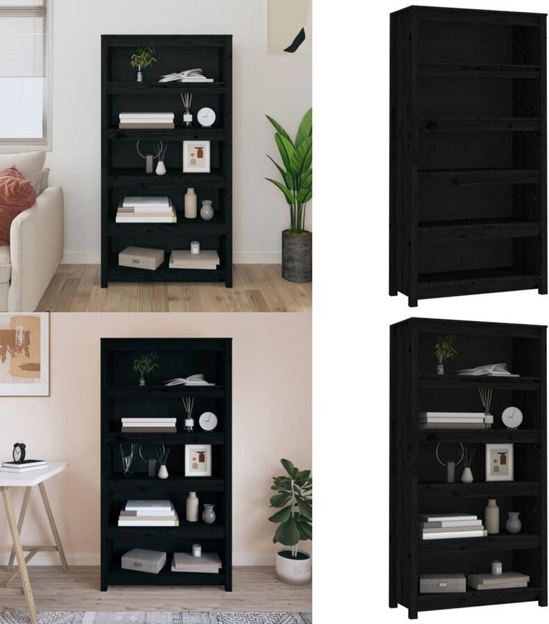 VidaXL Boekenkast 80x35x154 cm massief grenenhout zwart Boekenkast Kast Boekenplank Opbergruimte