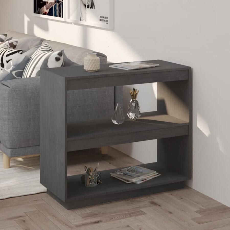 VidaXL Boekenkast 80x35x71 cm Massief Grenenhout Grijs Boekenkast Grenoble Hout Grijze Boekenkast Wandmontage Boekenplank Opslagruimte Woonaccessoires Interieurdecoratie Livingroom Furniture - Foto 2