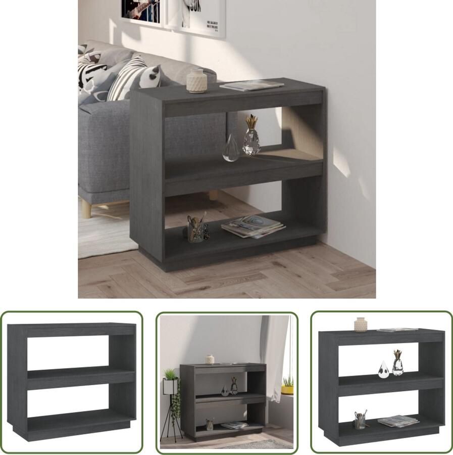 VidaXL Boekenkast 80x35x71 cm Massief Grenenhout Grijs Boekenkast Grenoble Hout Grijze Boekenkast Wandmontage Boekenplank Opslagruimte Woonaccessoires Interieurdecoratie Livingroom Furniture