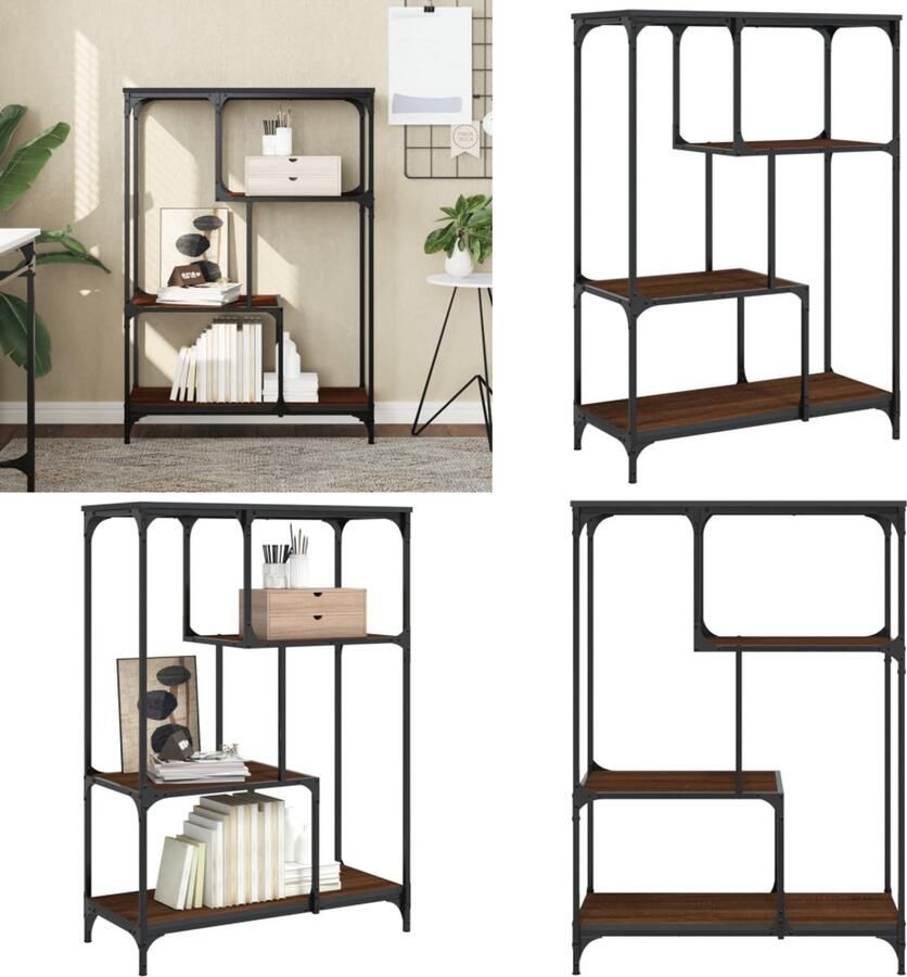 The Living Store Boekenkast 81x36x115 cm bewerkt hout en staal bruin eikenkleur Boekenrek Industrieel Boekenrek Houten Boekenkast Metalen Boekenkast Bibliotheek