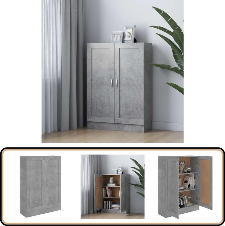 The Living Store Boekenkast Betongrijs 82.5 x 30.5 x 115 cm 3 vakken 2 deuren Boekenkast Houten Boekenkast Grijze Boekenkast Vintage Boekenkast Industriële Boekenkast - Foto 2