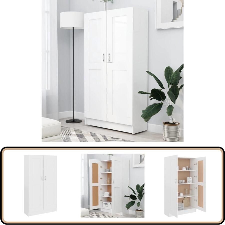 The Living Store Boekenkast 82 5x30 5x150 cm bewerkt hout wit Boekenkast Houten Boekenkast Wit Boekenkast Bibliotheek Opslagmeubel - Foto 2