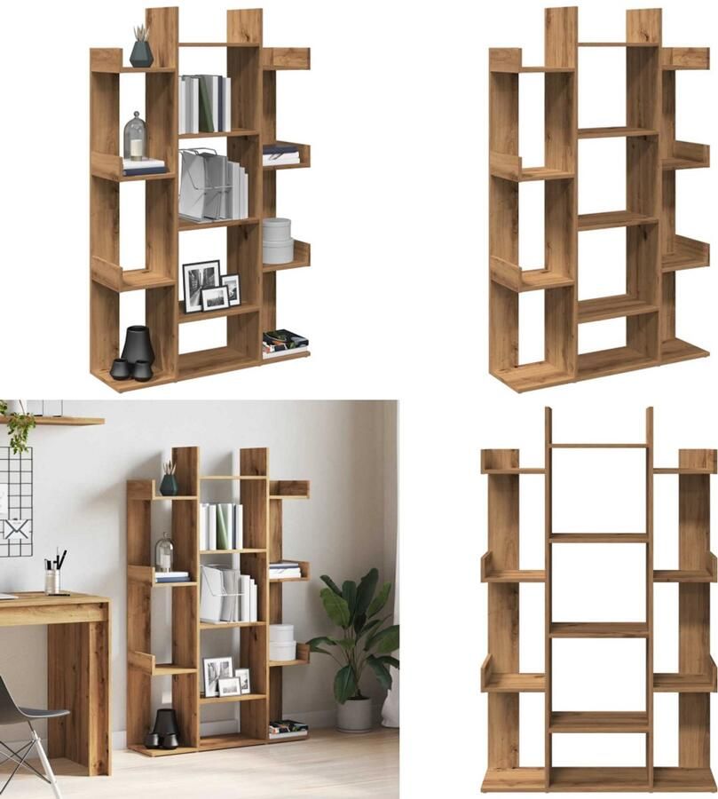 VidaXL Boekenkast 86x25 5x140 cm bewerkt hout artisanaal eikenkleur Boekenkast Boekenkasten Boekenplank Boekenkast