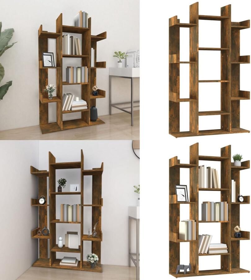 VidaXL Boekenkast 86x25 5x140 cm bewerkt hout gerookt eikenkleurig Boekenkast Boekenkasten Boekenschap Boekenstandaard