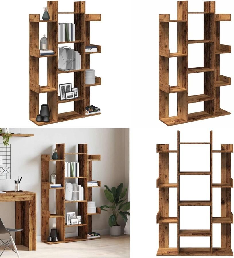 VidaXL Boekenkast 86x25 5x140 cm bewerkt hout oud houtkleurig Boekenkast Boekenkasten Boekenplank Boekenkast