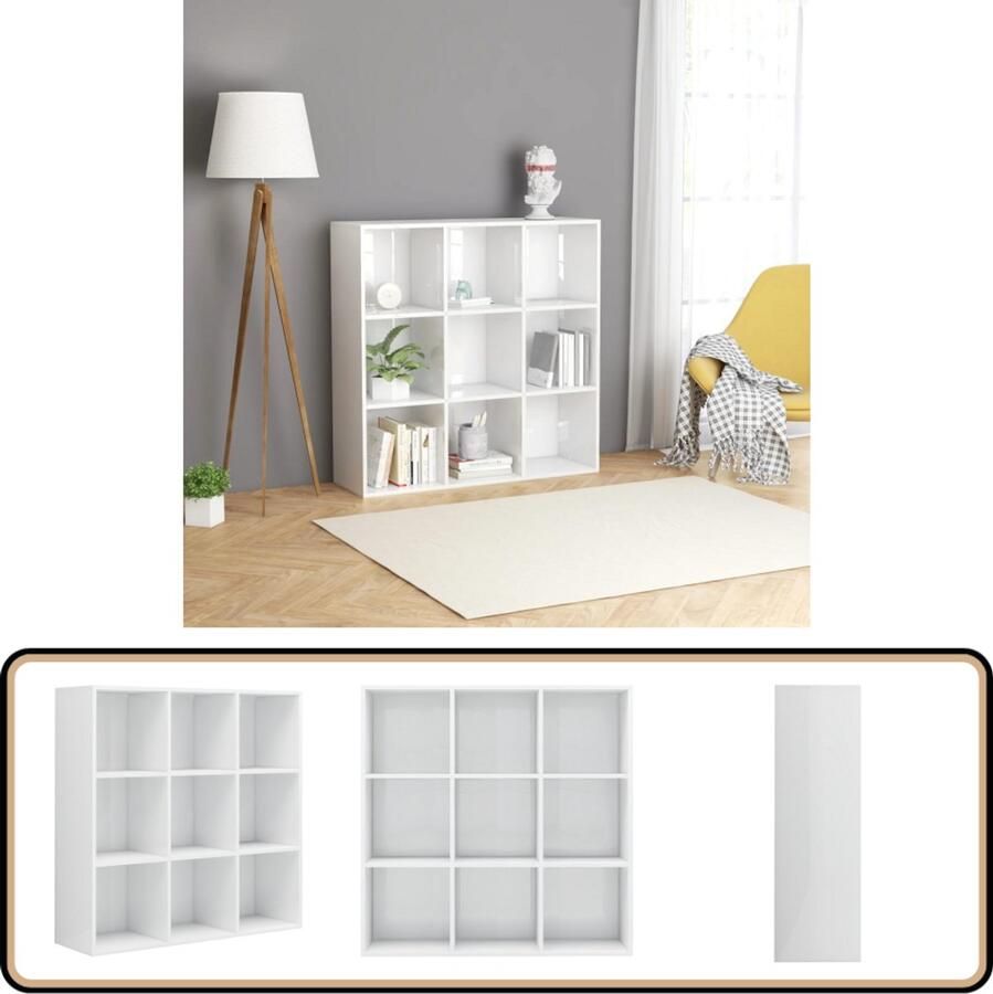 VidaXL Boekenkast 9 vakken Hoogglans wit 98x97 5 cm Boekenkast Houten Boekenkast Witte Boekenkast Scandinavische Boekenkast Basic Boekenkast