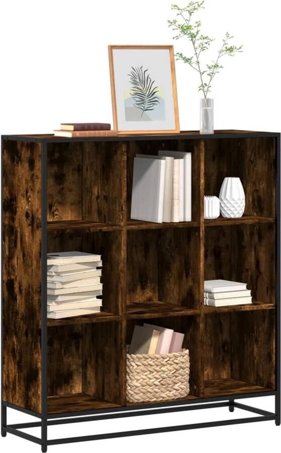 VidaXL Boekenkast 9 vakken Hout en metaal Eiken Boekenkast Boekenkasten Boeken Plank Schappenkast