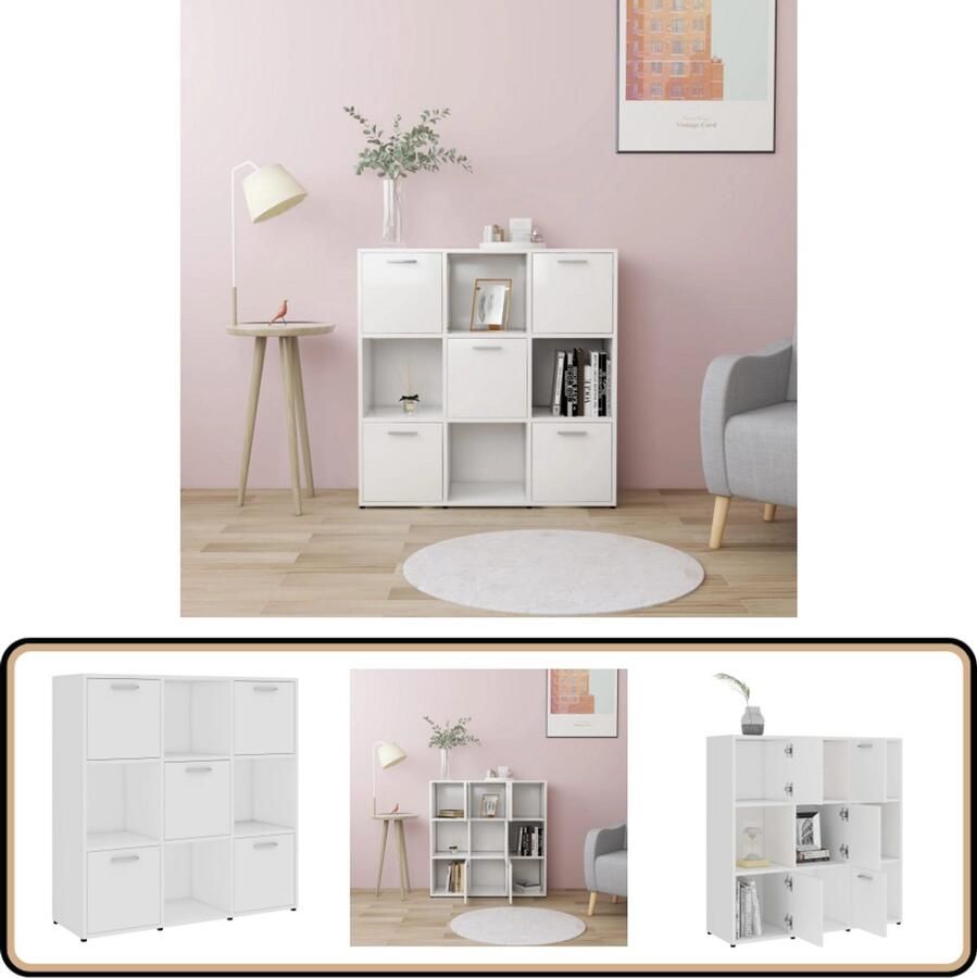 VidaXL Boekenkast 9 vakken Wit Bewerkt hout Boekenkast Houten Boekenkast Witte Boekenkast Design Boekenkast Opbergkast