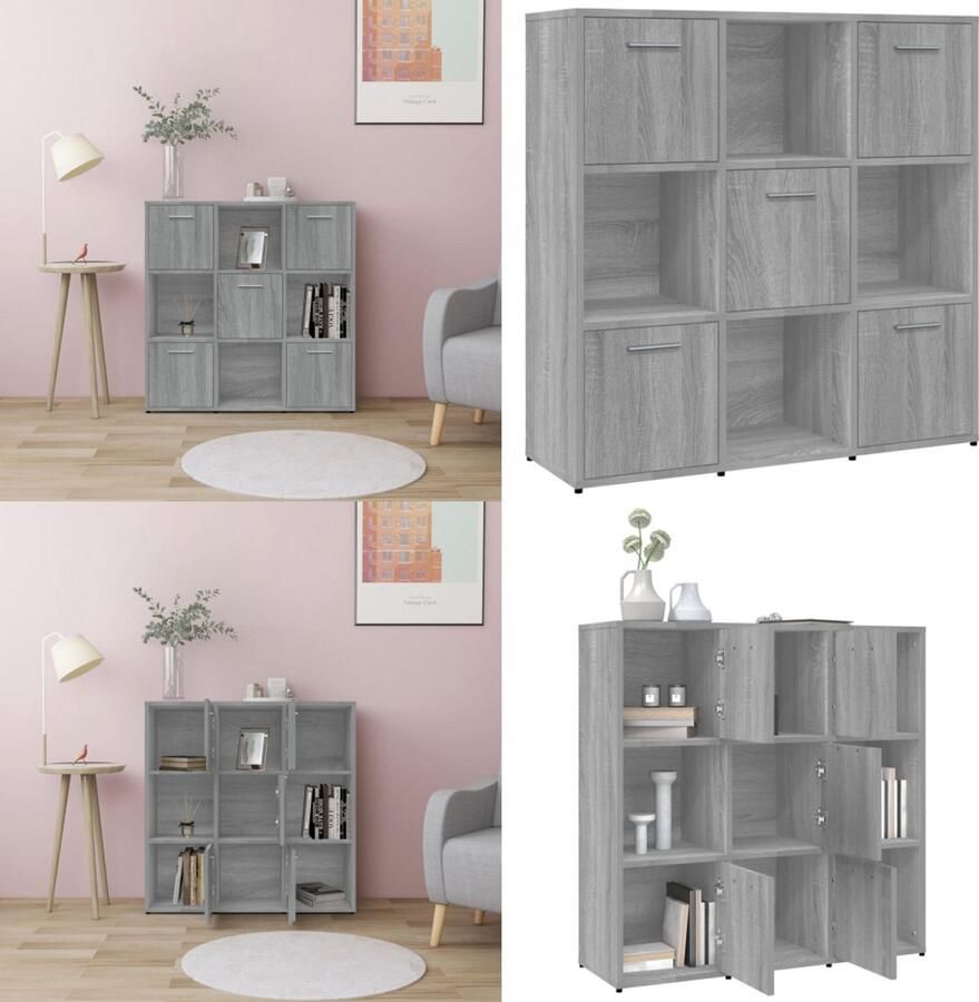 VidaXL Boekenkast 90x30x90 cm bewerkt hout grijs sonoma eikenkleurig Boekenkast Boekenkasten Boekenschap Kast