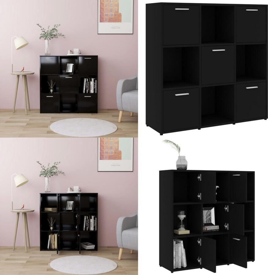 VidaXL Boekenkast 90x30x90 cm bewerkt hout zwart Boekenkast Boekenkasten Kast Kasten