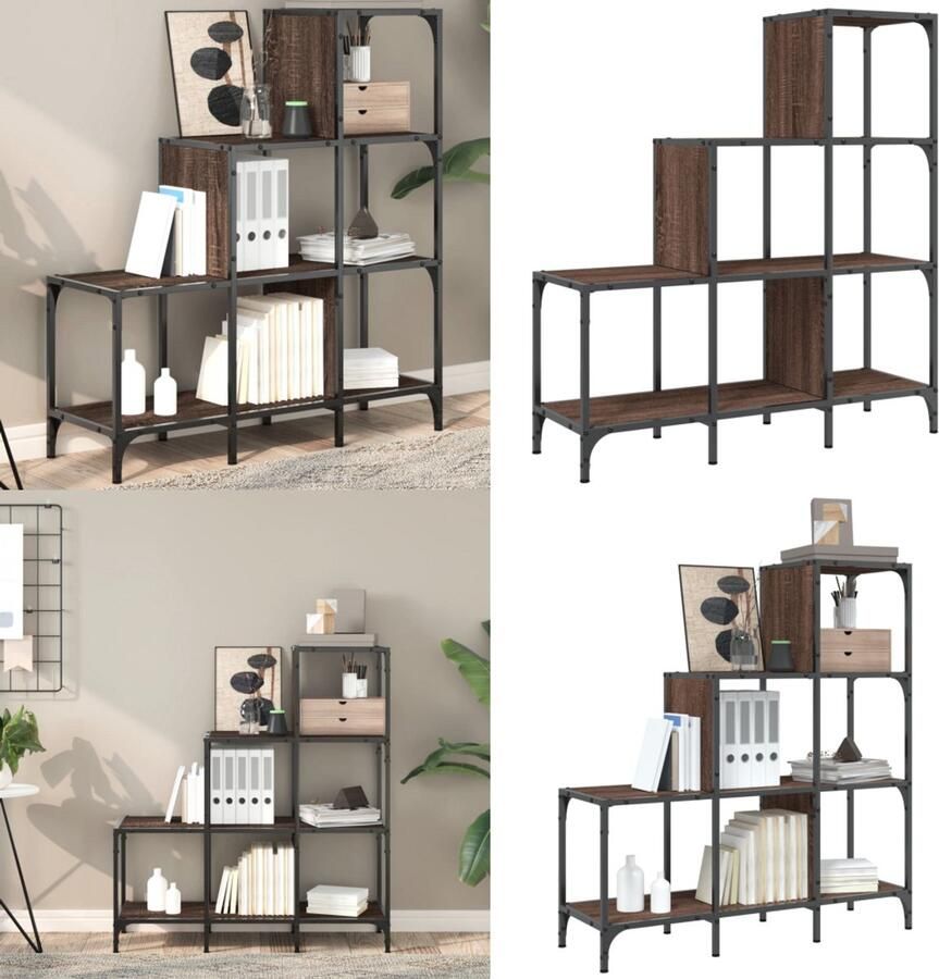 VidaXL Boekenkast 92x30x102 cm bewerkt hout en metaal bruin eiken Boekenkast Boekenkasten Boeken Plank Schappenkast