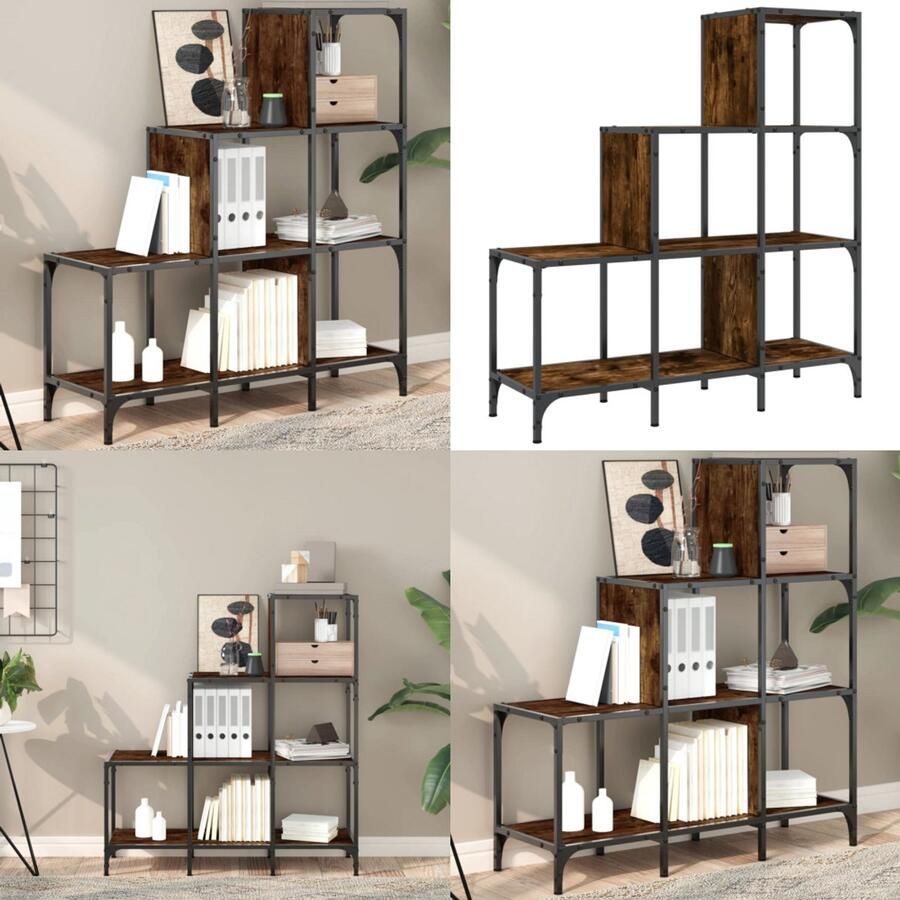 VidaXL Boekenkast 92x30x102 cm bewerkt hout en metaal gerookt eiken Boekenkast Boekenkasten Boeken Plank Schappenkast