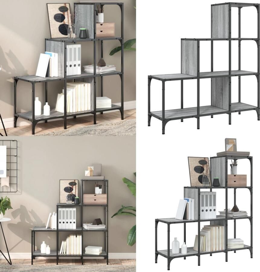 VidaXL Boekenkast 92x30x102 cm bewerkt hout en metaal grijs sonoma Boekenkast Boekenkasten Boeken Plank Schappenkast