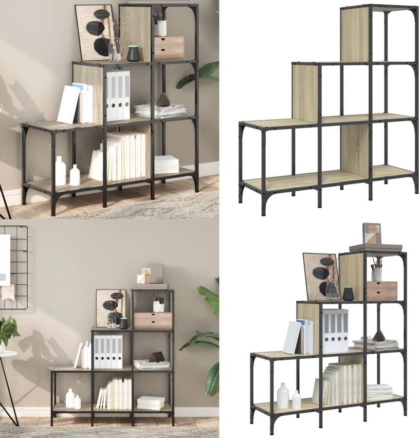 VidaXL Boekenkast 92x30x102 cm bewerkt hout en metaal sonoma eiken Boekenkast Boekenkasten Boeken Plank Schappenkast