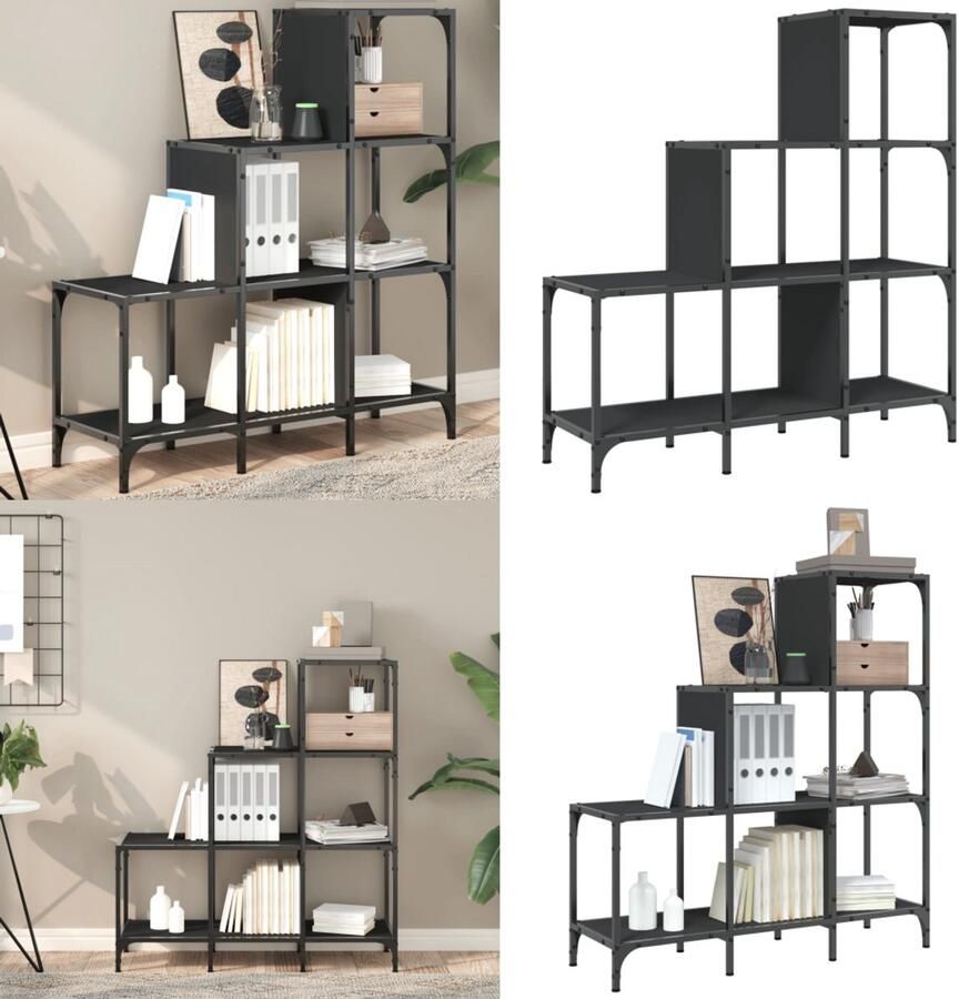 VidaXL Boekenkast 92x30x102 cm bewerkt hout en metaal zwart Boekenkast Boekenkasten Boeken Plank Schappenkast