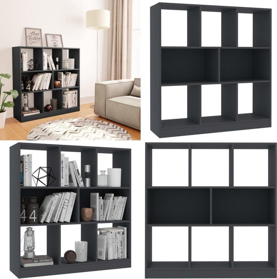 VidaXL Boekenkast 97 5x29 5x100 cm bewerkt hout grijs Boekenkast Boekenkasten Boekenschap Boekenschappen