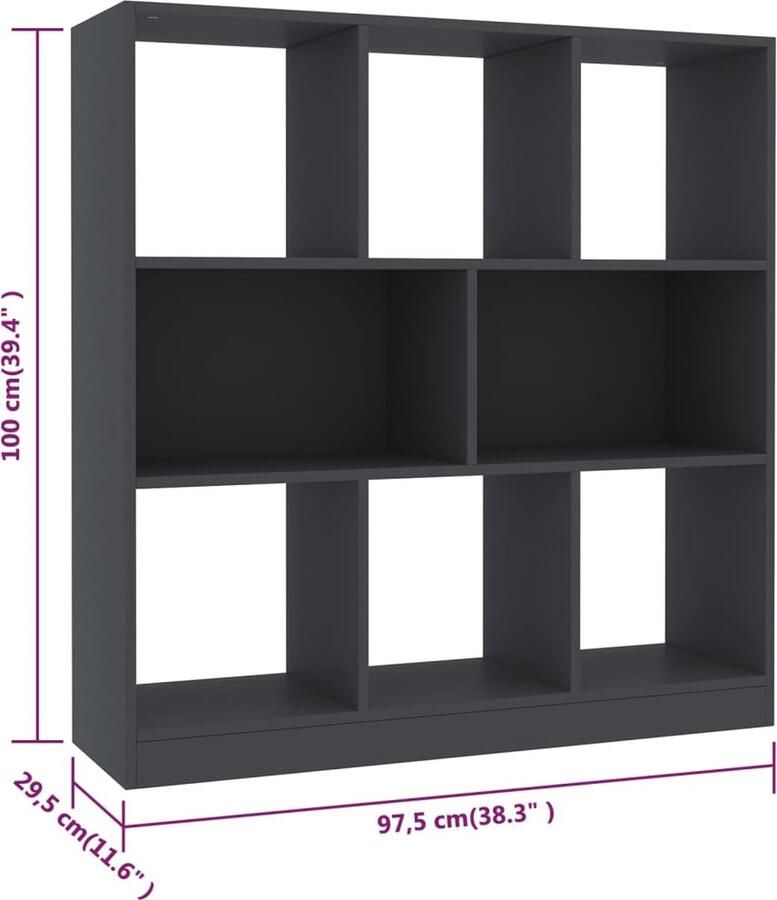 VidaXL -Boekenkast-97 5x29 5x100-cm-bewerkt-hout-grijs - Foto 2