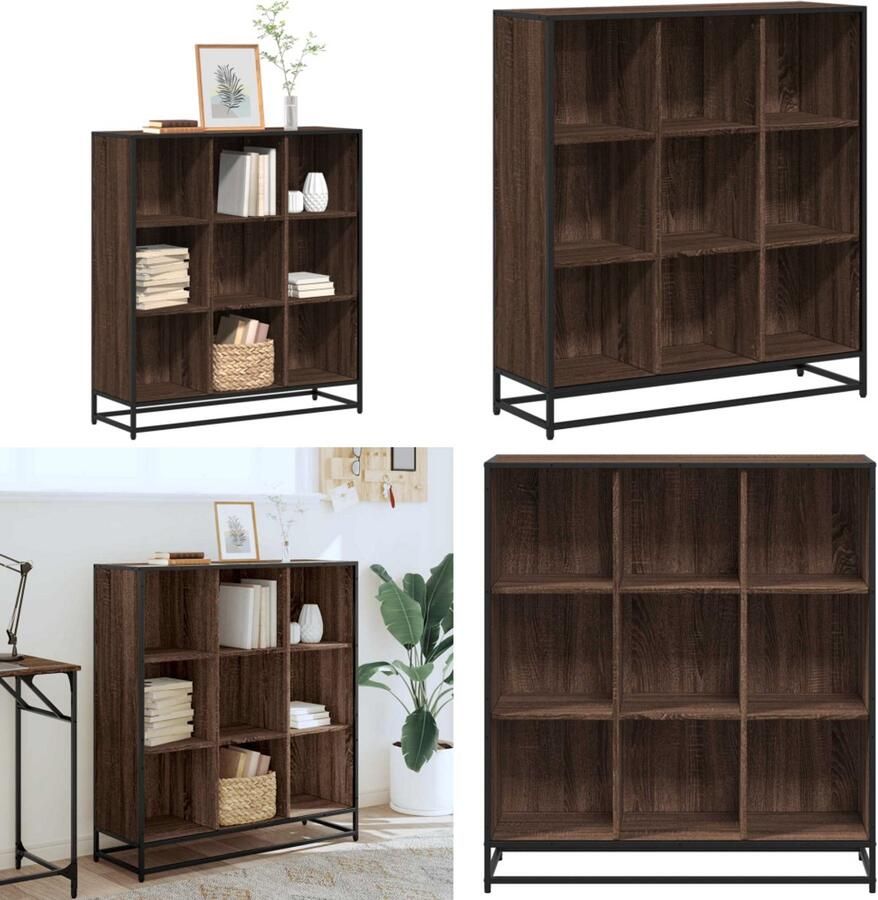 VidaXL Boekenkast 97 5x33x107 5 cm bewerkt hout en metaal bruin eiken Boekenkast Boekenkasten Boeken Plank Schappenkast