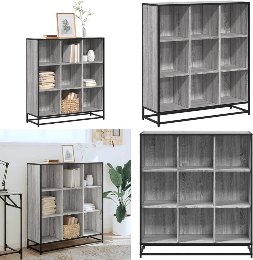 VidaXL Boekenkast 97 5x33x107 5 cm bewerkt hout en metaal grijs sonoma Boekenkast Boekenkasten Boeken Plank Schappenkast