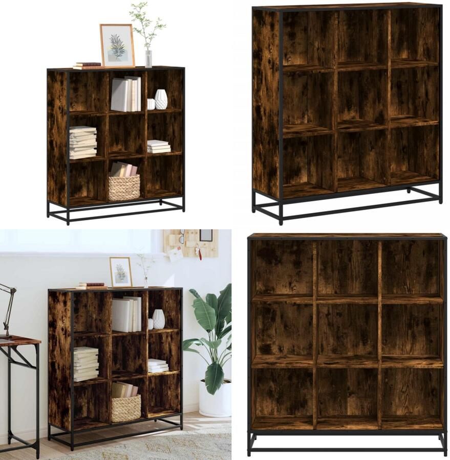 VidaXL Boekenkast 97 5x33x107 5 cm hout en metaal gerookt eikenkleurig Boekenkast Boekenkasten Boeken Plank Schappenkast