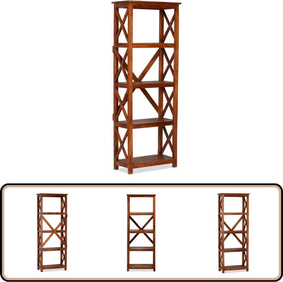 The Living Store Boekenkast 60x30x160 cm acaciahout met honingafwerking Boekenkast Houten Boekenkast Acacia Boekenkast Bruine Boekenkast Vintage Boekenkast - Foto 3