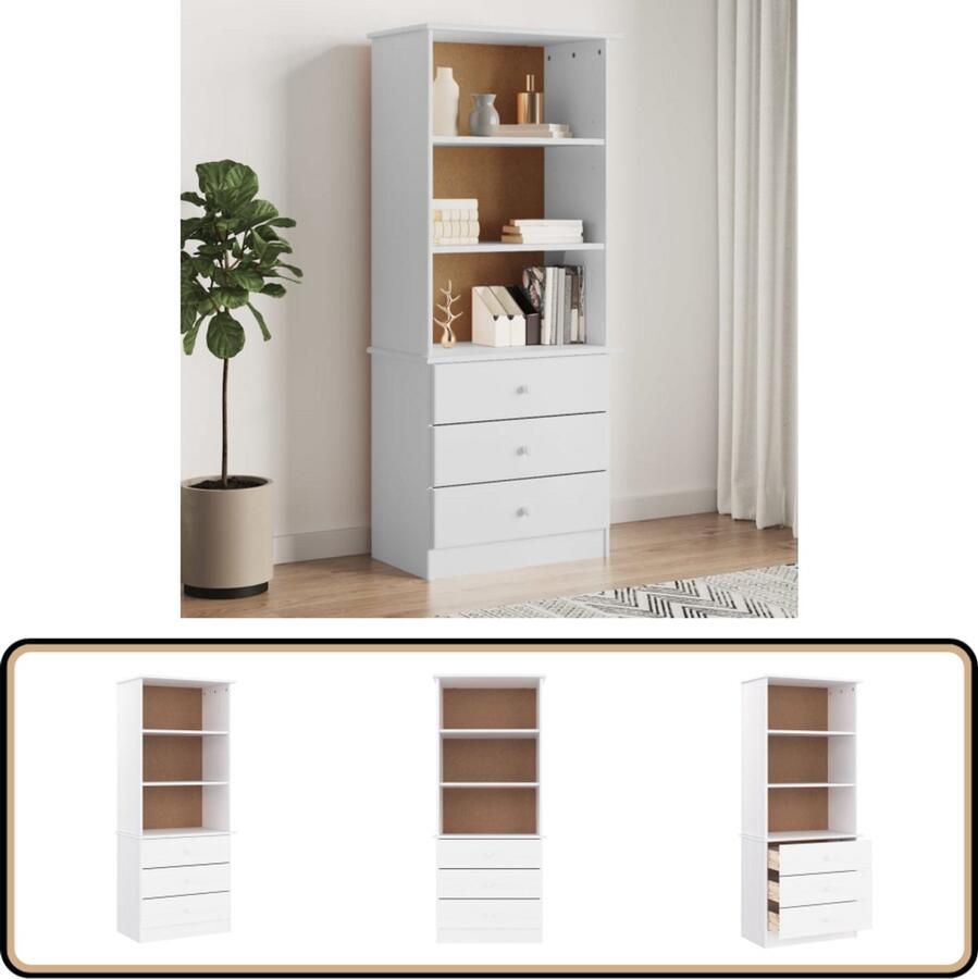 VidaXL Boekenkast ALTA 60x35x142 cm Wit Grenenhout Boekenkast Bibliotheek Hout Grenenhout Witte Kast