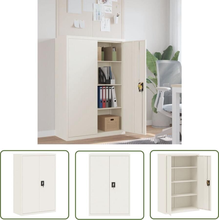 The Living Store Archiefkast 90x40x140 cm staal wit Archiefkast Boekenkast Opbergkast Kantooraccessoires Bureauinrichting