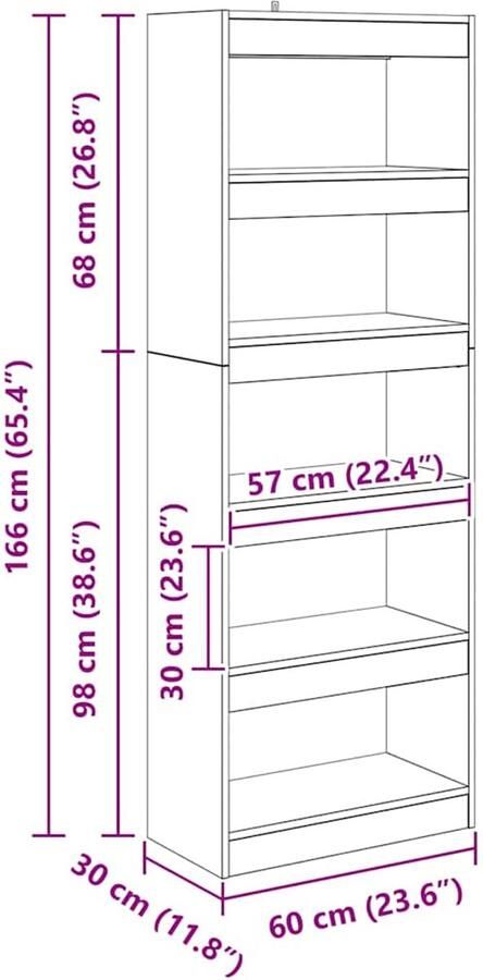 VidaXL Boekenkast Zwart eiken 60 x 30 x 166 cm Bewerkt hout - Foto 2