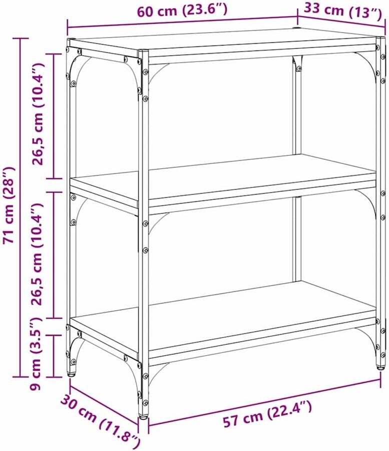 VidaXL Boekenkast artisanaal eikenkleurig 60 x 33 x 71 cm Bewerkt hout - Foto 2