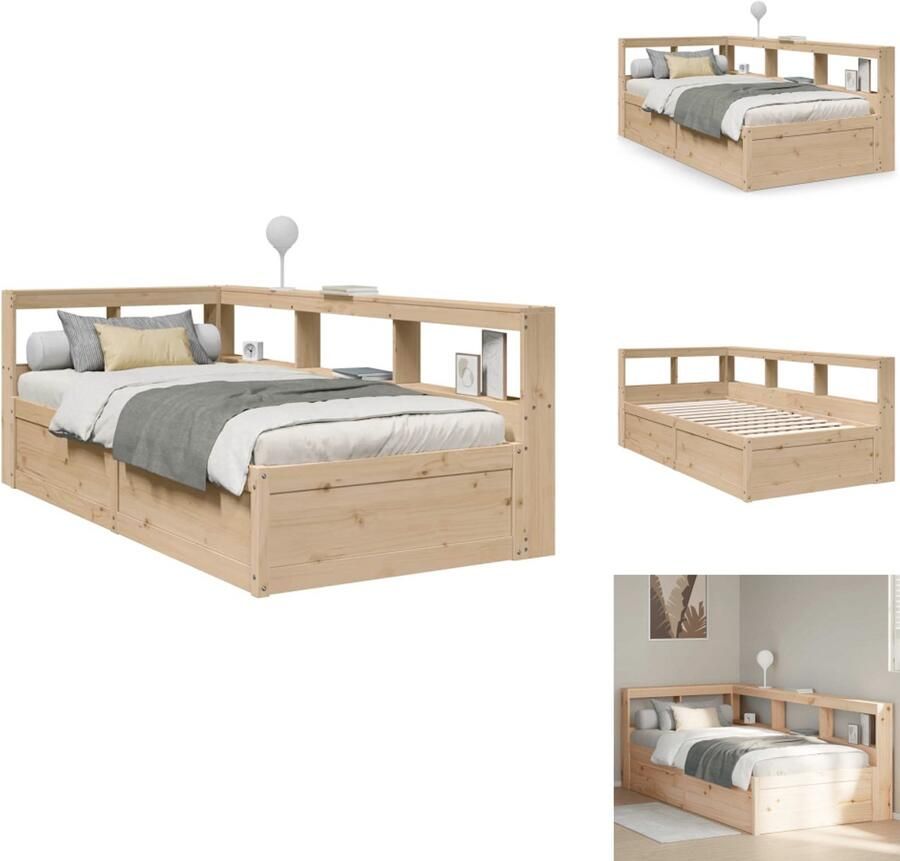 VidaXL Boekenkast Bed Boekenkast Bedden Bed Eenpersoonsbed Bed met boekenkast zonder matras massief grenenhout 90x200 cm