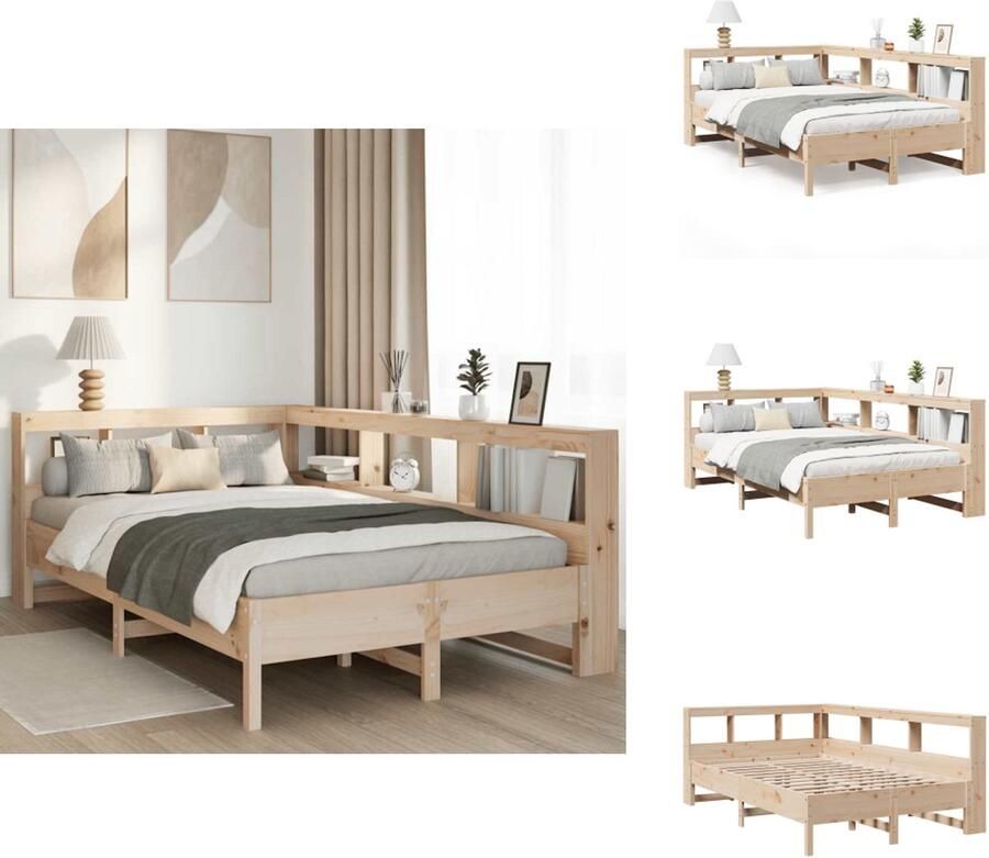 VidaXL Boekenkast Bed Boekenkast Bedden Bed Tweepersoonsbed Bed met boekenkast zonder matras massief grenenhout 160x200 cm