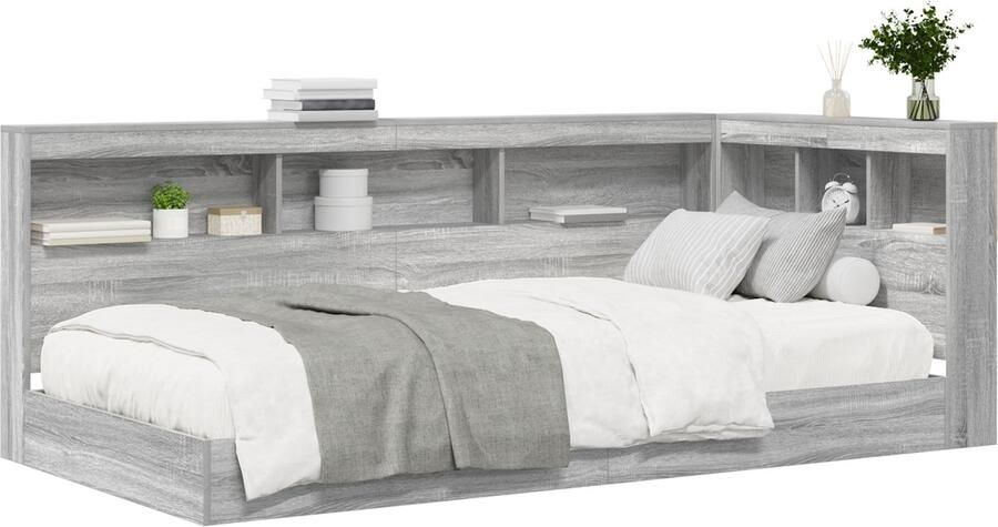 VidaXL Boekenkast Bed Grijs Sonoma 100 x 200 cm Gelaagd Hout