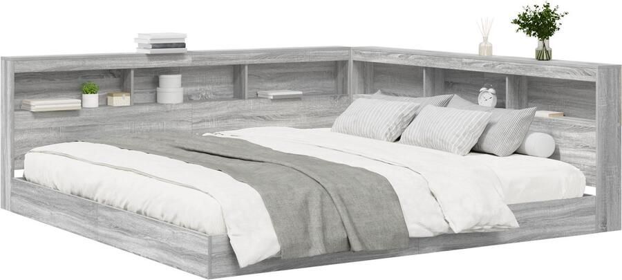 VidaXL Ligbed met boekenplank Grijs Sonoma 180x200 cm Geengineerd Hout
