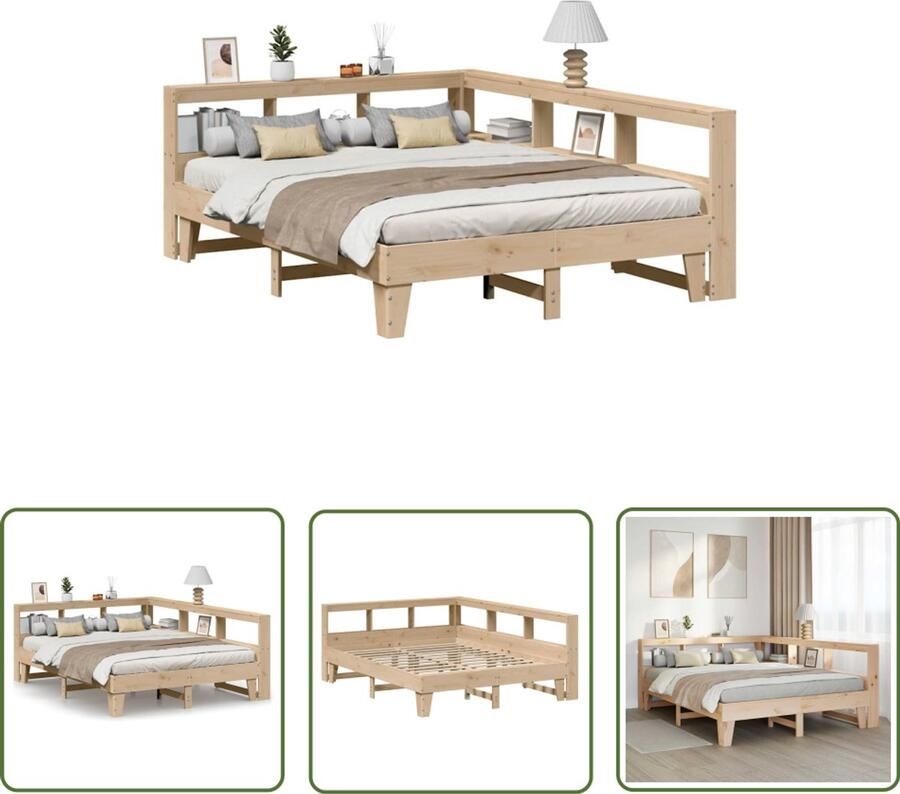 VidaXL Bed met boekenkast zonder matras massief grenenhout 140x200 cm Massief Houten Bed Boekenkast Bed Grenen Hout Bed Tweepersoons Bed Slaapkamersuite