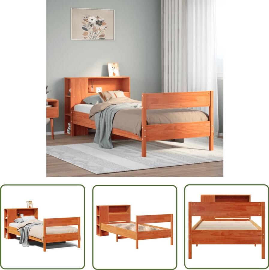 VidaXL Bed met boekenkast zonder matras grenenhout wasbruin 90x190 cm Bed Boekenkast Houten Bed Grenenhouten Bed Tweepersoonsbed - Foto 2