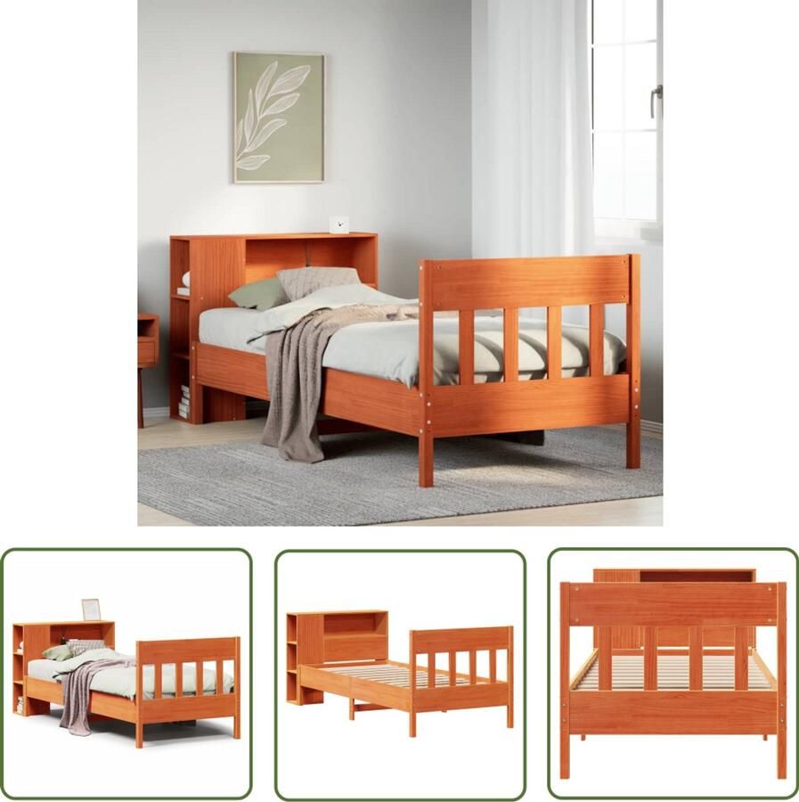 VidaXL Bed met boekenkast zonder matras grenenhout wasbruin 90x190 cm Bed Boekenkast Houten Bed Grenenhouten Bed Tweepersoonsbed - Foto 3
