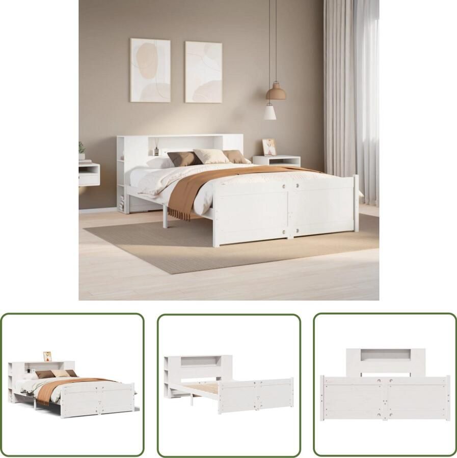 VidaXL Boekenkast Bed met boekenkast zonder matras grenenhout wit 160x200 cm Houten Bed Slaapkamer Grenenhout