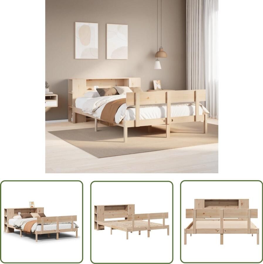 VidaXL Boekenkast Bed met boekenkast zonder matras massief grenenhout 140x190 cm Houten Bed Grenenhouten Bed Stapelbed